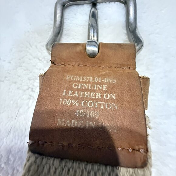 Genuine Leather On 100% Cotton Canvas Belt Men’s Size 40 Brown - Picture 5 of 8